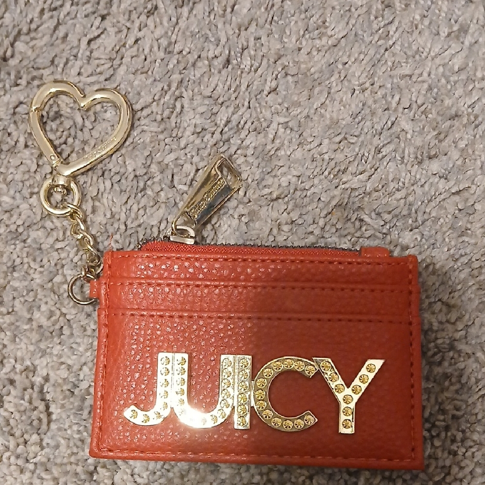 Juicy Couture Red Key & Card Holder with Gold Heart Charm